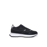 Zwarte Leren Sneakers met Contrasterend Logo Hugo Boss , Black , Heren