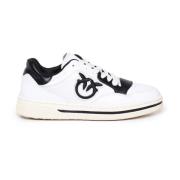 Wit Zwart Leren Sneakers met Logo Pinko , White , Dames