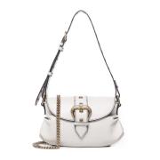 Hartvormige Leren Tas met Flap Sluiting Pinko , White , Dames