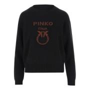 Zwarte Wol Crew Neck Sweater Pinko , Black , Dames