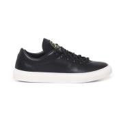 Zwarte Leren Sneakers Rubberen Zool Stone Island , Black , Heren