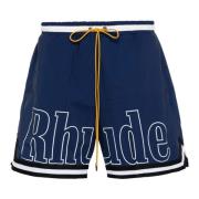 Blauwe Zwemshorts met Logo Rhude , Blue , Heren