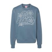 Blauwe Crew Neck Sweater Geborduurd Logo Kenzo , Blue , Heren