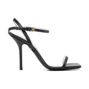 Zwarte Leren Slingback Sandalen Moschino , Black , Dames