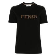 Paillet Geborduurd Crew Neck T-shirt Fendi , Black , Dames