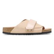 Beige Kyoto Leren Sandalen Birkenstock , Beige , Dames