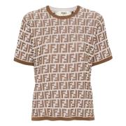 Tweekleurige FF-motief ronde hals trui Fendi , Brown , Dames