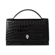 Zwarte Krokodil-geëmbosseerde Skull Tas Alexander McQueen , Black , Da...