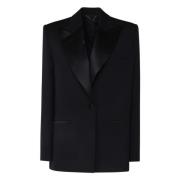 Zwarte Wol Satijn Blazer Jas Magda Butrym , Black , Dames