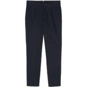 Marineblauwe Geplooide Katoenen Broek Slim Fit Brioni , Blue , Heren