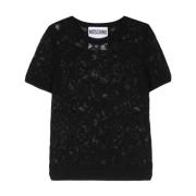 Zwart Jacquard Crew Neck Sweater Moschino , Black , Dames