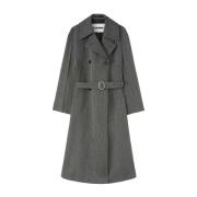 Grijze Wol Lange Jas met Riem Jil Sander , Gray , Heren