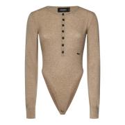 Zand Tricot Gebreide Henley Bodysuit Dsquared2 , Beige , Dames