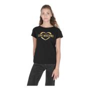 Zwarte katoenen spandex T-shirt Love Moschino , Black , Dames