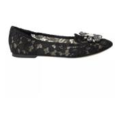 Zwarte Kant Kristal Platte Schoenen Dolce & Gabbana , Black , Dames