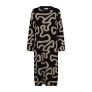 Gebreide Midi Jurk met Ronde Hals Freequent , Black , Dames