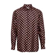 Zijden Overhemd met Polka Dots Moschino , Brown , Heren