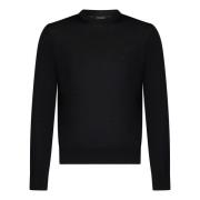 Zwarte Wol Crewneck Logo Sweatshirt Dsquared2 , Black , Heren