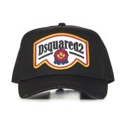 Zwarte Katoenen Baseballpet Logo Patch Dsquared2 , Black , Heren