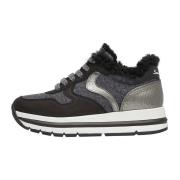 Leather and fabric sneakers Maran FUR Voile Blanche , Black , Dames