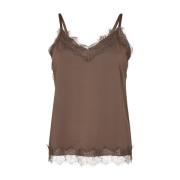 Kant V-hals Camisole Top Freequent , Brown , Dames