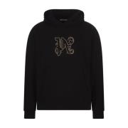 Studded Monogram Zwarte Katoenen Hoodie Palm Angels , Black , Heren