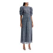 Paillet Mesh Girocollo Jurk Rotate Birger Christensen , Blue , Dames