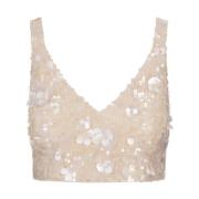 Witte Paillet Crop Top P.a.r.o.s.h. , White , Dames