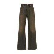 Bruine Denim Straight Leg Broek Pinko , Brown , Dames