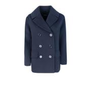 Blauwe wollen jas met zijden voering Max Mara Studio , Blue , Dames