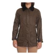 Gewaxte Katoenen Jas met Fluwelen Kraag Barbour , Brown , Dames