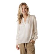 Zijden V-hals Blouse met Ruches Est'Seven , Beige , Dames