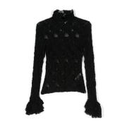 Zwarte Kant Transparante Hoge Hals Shirt Msgm , Black , Dames