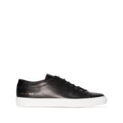 Zwarte Leren Sneakers Goud Logo Common Projects , Black , Heren