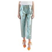 Hoge Taille Casual Broek met Pences Tela , Green , Dames