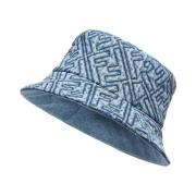 Blauwe Denim Bucket Hat Gewatteerd FF Fendi , Blue , Dames