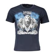 Blauw Logo Print Ronde Hals T-Shirt Cavalli Class , Blue , Heren