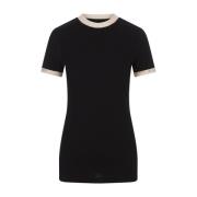 Zwart Ribgebreide Top met Rode Stiksels Marni , Black , Dames