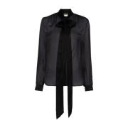 Zijden Knoopsluiting Lavallière Kraag Shirt Saint Laurent , Black , Da...