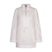 Witte Geperforeerde Katoenen Tuniek Jurk Tory Burch , White , Dames