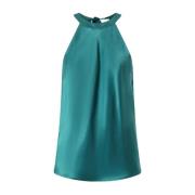 Satijnen Mouwloze Top met Striksluiting Pinko , Green , Dames