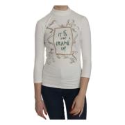 Witte Bedrukte Blouse met Rolnek Exte , White , Dames