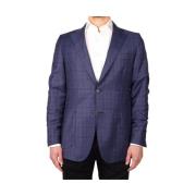 Blauwe Wollen Blazer met Ruitpatroon Made in Italia , Blue , Heren