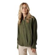 Zijden blouse met kraag en plooien Pomandère , Green , Dames