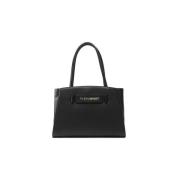 Eco-lederen Shopper met Zilveren Logo Plein Sport , Black , Dames