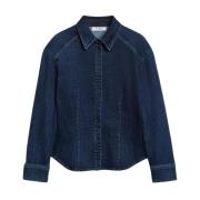 Gebogen Denim Blouse met Gewassen Look IVY OAK , Blue , Dames