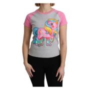 Stijlvol Grijs Katoenen T-Shirt met Roze Accents Moschino , Gray , Dam...