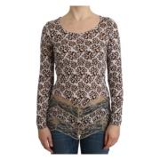 Elegante bloemenkant lange mouw top Roberto Cavalli , Brown , Dames