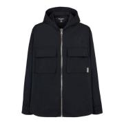 Voorzakken Hooded Taffeta Overshirt Balmain , Black , Heren