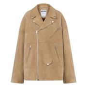 Leren jas Moschino , Beige , Dames